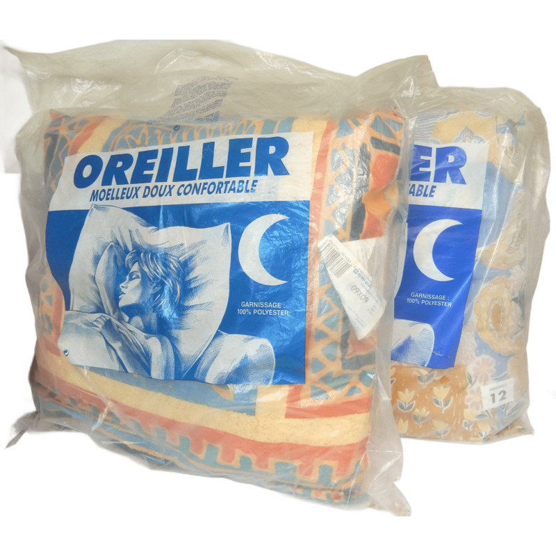 LOT 2 OREILLERS 60X60CM COTON IMPRIME GARNITURE POLYESTER