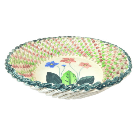 COUPE CORBEILLE A FRUITS EN CERAMIQUE TRESSEE DECOR FLEURS