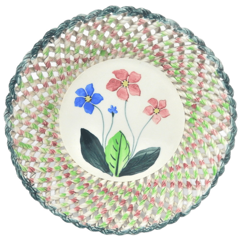 COUPE CORBEILLE A FRUITS EN CERAMIQUE TRESSEE DECOR FLEURS