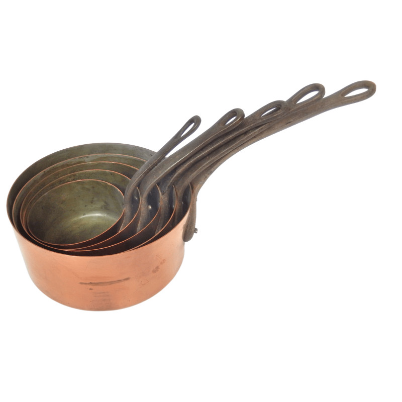 BATTERIE SERIE 5 CASSEROLES EN CUIVRE ETAME