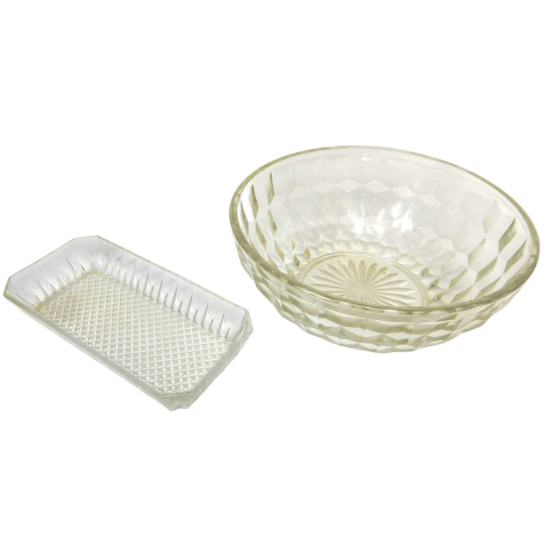 LOT SALADIER ET RAVIER EN VERRE VINTAGE