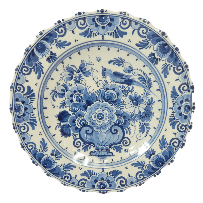 ASSIETTE FAÏENCE DE DELFT DECOR FLORAL BLEU Ø23,8CM