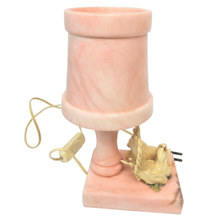 ANCIENNE LAMPE DE CHEVET EN ALBATRE ROSE DECOR COLOMBES