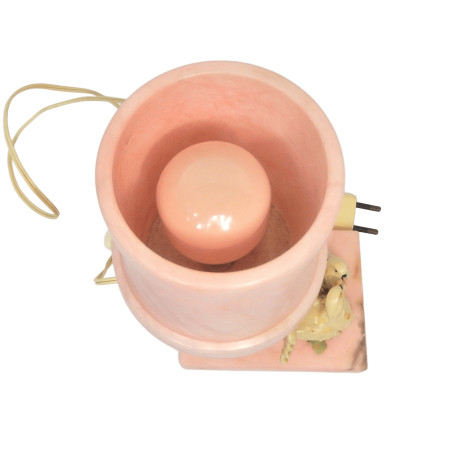 ANCIENNE LAMPE DE CHEVET EN ALBATRE ROSE DECOR COLOMBES