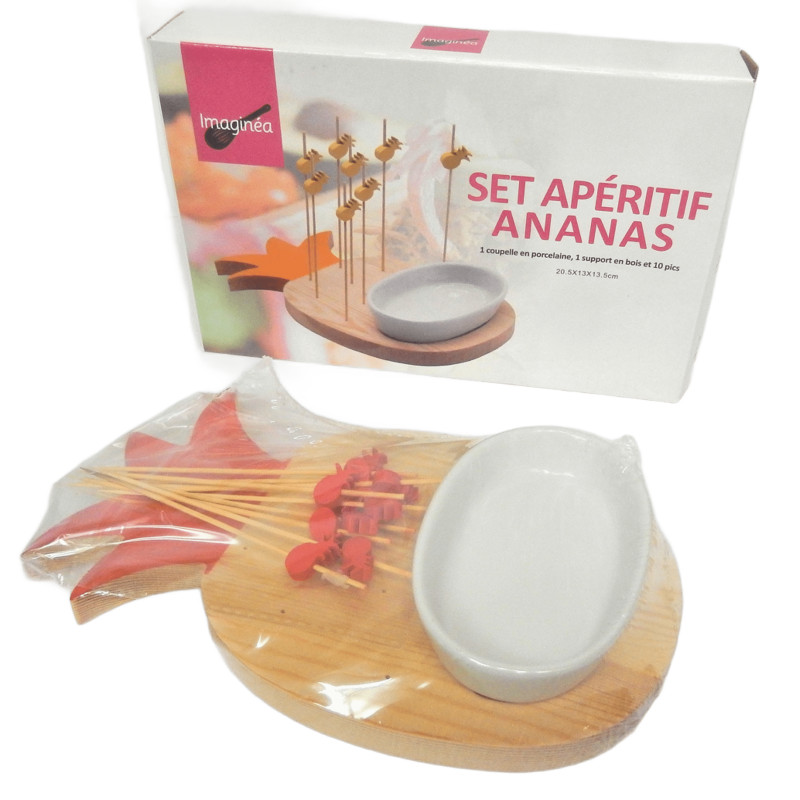 SET APERITIF ANANAS BOIS ET PORCELAINE