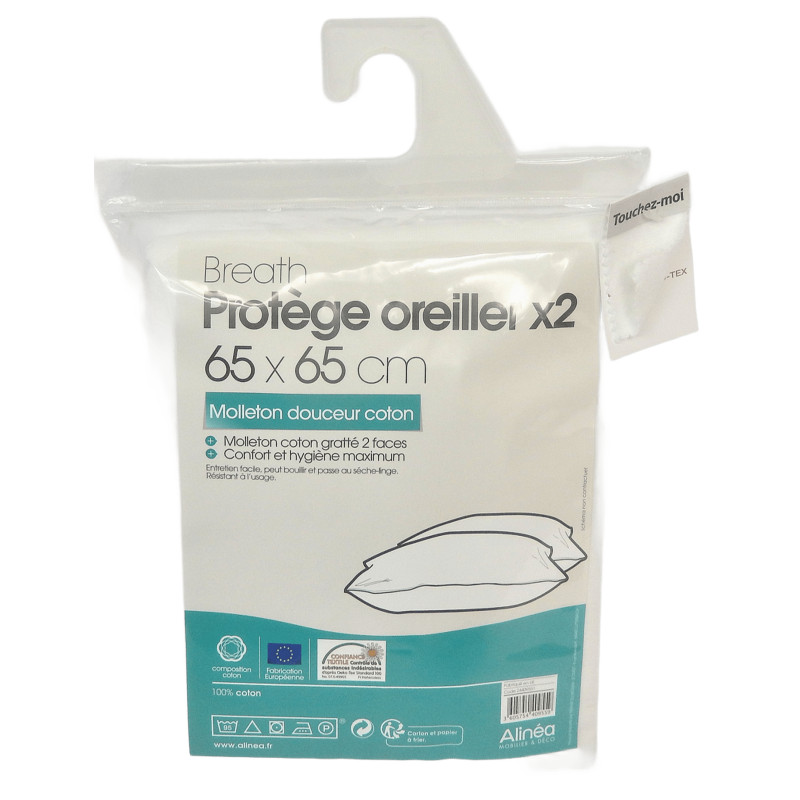 LOT 2 PROTEGE OREILLER 65X65CM 100%COTON BREATH ALINEA