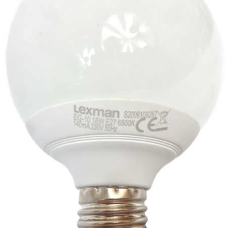 AMPOULE FLUOCOMPACTE FORME BOULE 18W E27 6500K LEXMAN