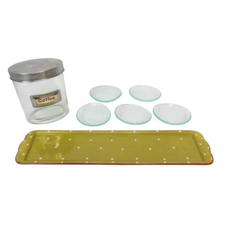 LOT PLAT A SAUCISSON - POT A CAFE - 5 COUPELLES VERRE