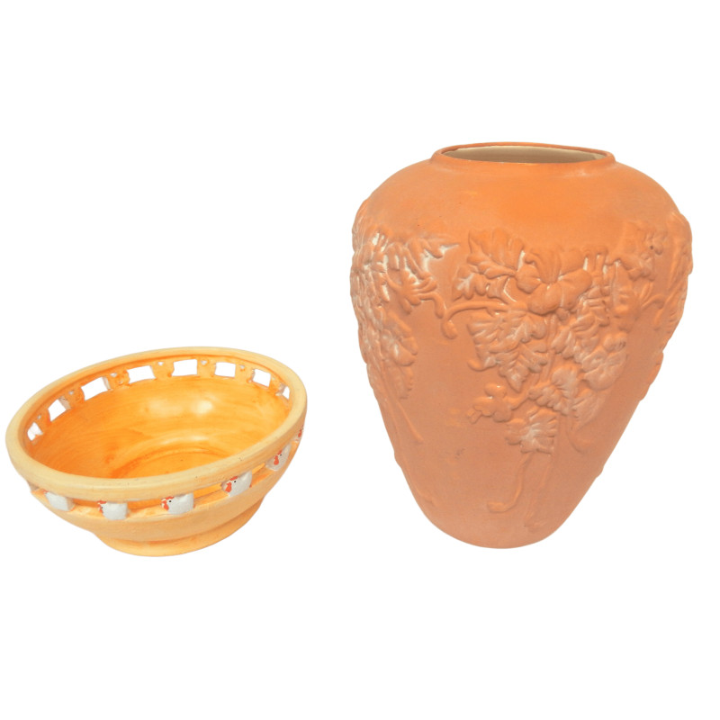 VASE ASPECT TERRE CUITE ET COUPELLE EN CERAMIQUE
