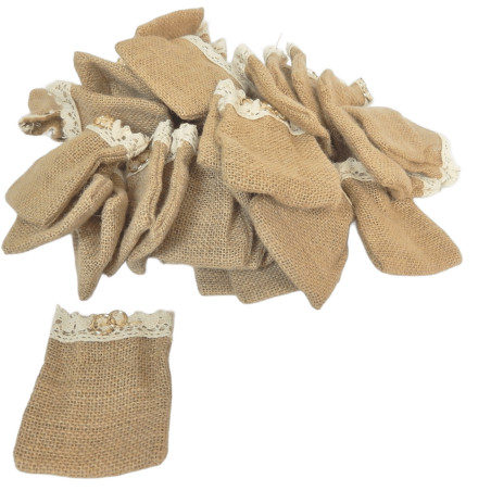 LOT 34 POCHETTES BOURSES TOILE DE JUTE POUR DRAGEES DE MARIAGE