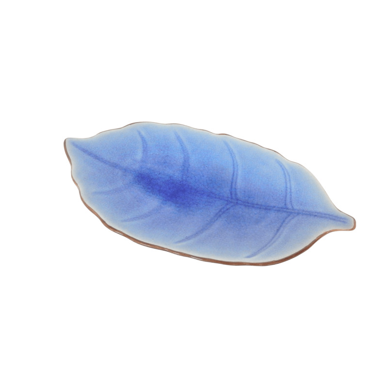 ASSIETTE ANCIENNE FORME FEUILLE COLORIS BLEU