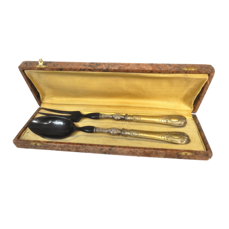 ANCIENS COUVERTS A SALADE CUILLERE ET FOURCHETTE EN ECRIN