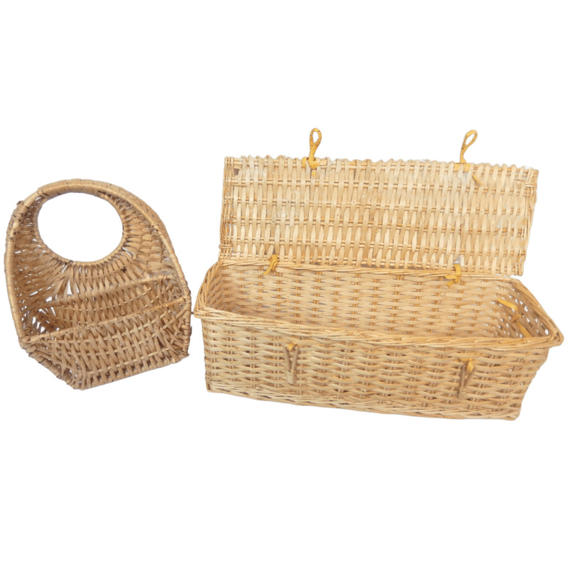 LOT PORTE COURRIER ET PANIER RECTANGULAIRE AVEC COUVERCLE VANNERIE