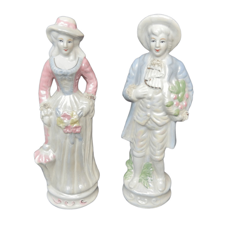 LOT 2 SUJETS MARQUIS ET MARQUISE EN CERAMIQUE HAUT.31 CM