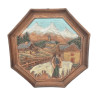 CADRE OCTOGONAL RESINE RELIEF SCENE DE MONTAGNE