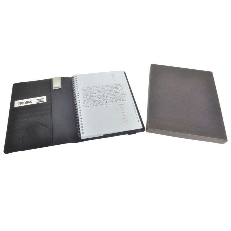 BLOC NOTES TROIKA ETUI SIMILI CUIR NOIR