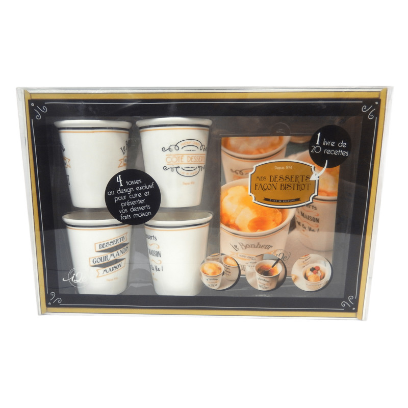 COFFRET DESSERTS GOURMANDS 4 TASSES + LIVRE 20 RECETTES