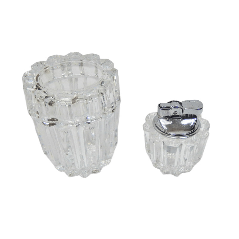 ENSEMBLE FUMEUR EN CRISTAL POT A CIGARETTES ET BRIQUET A GAZ