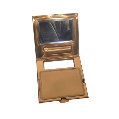 ANCIEN POUDRIER DE SAC METAL DORé DECOR OISEAU