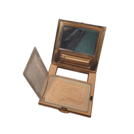 ANCIEN POUDRIER DE SAC METAL DORé DECOR OISEAU