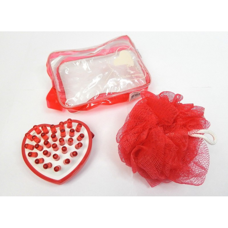 SET DE BAIN BROSSE DE MASSAGE COEUR ET EPONGE