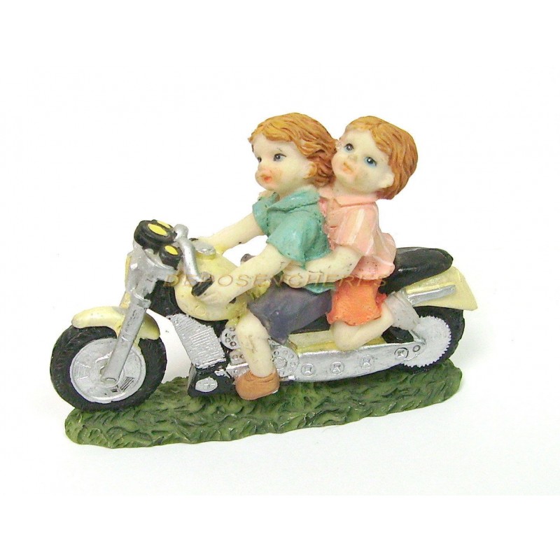 SUJET FIGURINE ENFANTS SUR MOTO EN RESINE