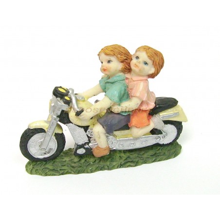 SUJET FIGURINE ENFANTS SUR MOTO EN RESINE