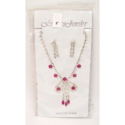 PARURE FANTAISIE COLLIER ET BOUCLES D'OREILLES ROSE