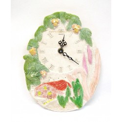 PENDULE MURALE A QUARTZ DECOR MAISON ROSEAUX EN PLATRE
