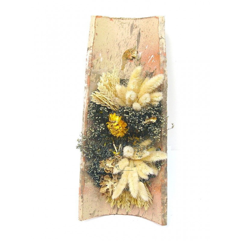 TUILE EN TERRE CUITE VERITABLE AVEC DECOR FLEURS SECHEES N°4 TUILE EN TERRE CUITE VERITABLE AVEC DECOR FLEURS SECHEES N°4