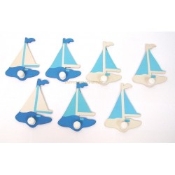 LOT DE 7 ACCROCHE SERVIETTE BATEAU VOILIER BOIS PEINT BLEU BLANC