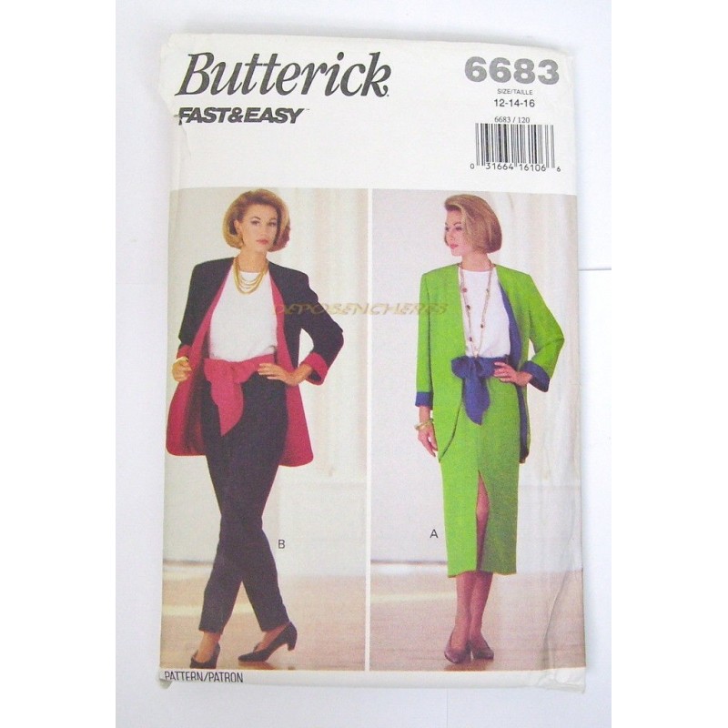 PATRON COUTURE VESTE JUPE PANTALON BUTTERICK FAST&EASY 6683 TAILLE 12-14-16