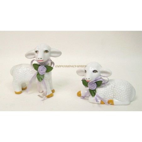 LOT 2 SUJETS FIGURINES MOUTON EN CERAMIQUE