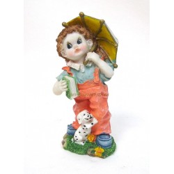 FIGURINE EN RESINE ENFANT AVEC PARAPLUIE HAUTEUR 17 CM