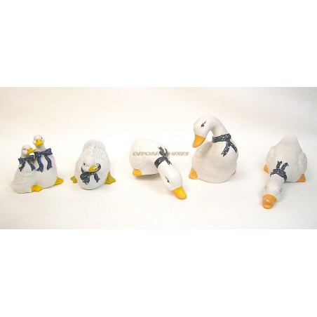 LOT DE 5 CANARDS BLANCS EN CERAMIQUE