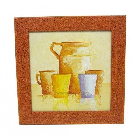 CADRE SOUS VERRE PICHET ET VERRES 23x23CM