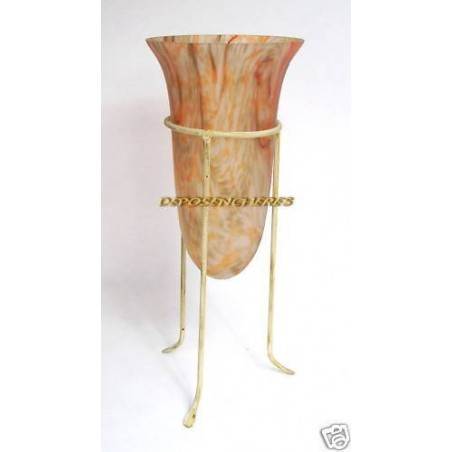 VASE SOLIFLORE VERRE SOUFFLE BOUCHE SUR TREPIED METAL