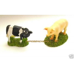 LOT 2 FIGURINES VACHE ET COCHON EN RESINE