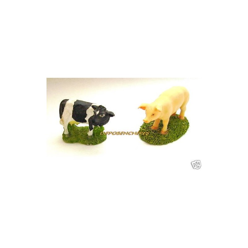 LOT 2 FIGURINES VACHE ET COCHON EN RESINE