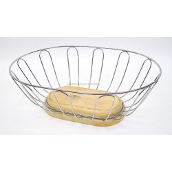 CORBEILLE A FRUITS EN METAL CHROME ET BOIS