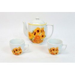 CAFETIERE ET 2 TASSES EN CERAMIQUE DECOR TOURNESOLS