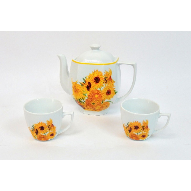 CAFETIERE ET 2 TASSES EN CERAMIQUE DECOR TOURNESOLS