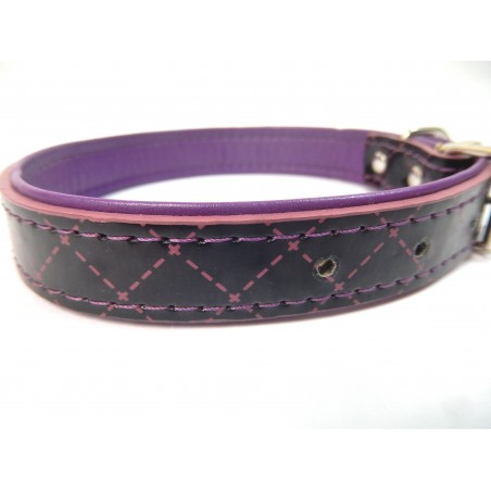 COLLIER CHIEN MAUVE SIMILI CUIR  32 A 40 CM