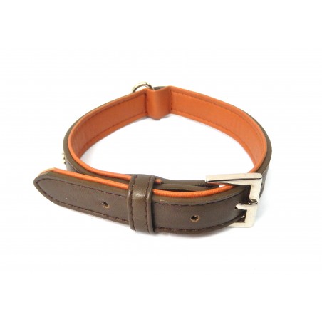 COLLIER CHIEN MARRON SIMILI CUIR  32 A 40 CM