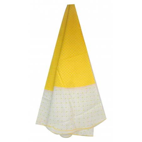 NAPPE RONDE COLORIS JAUNE DECOR QUADRILLAGE FLEURI Ø160CM