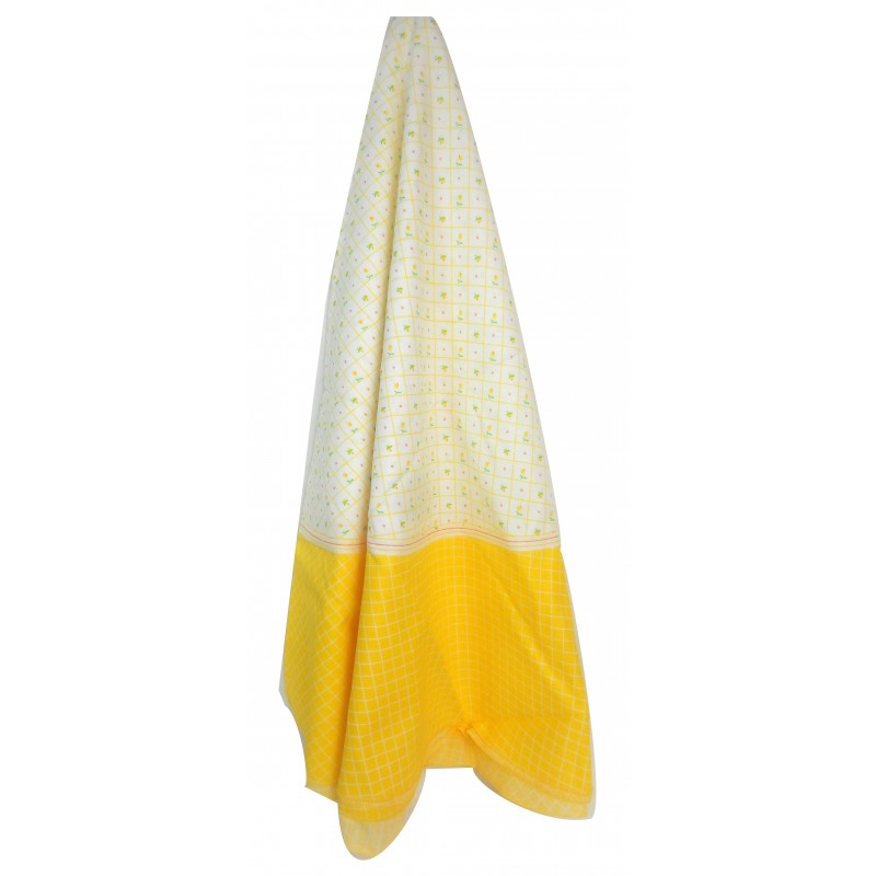 NAPPE RONDE COLORIS JAUNE DECOR QUADRILLAGE FLEURI CENTRAL Ø160CM