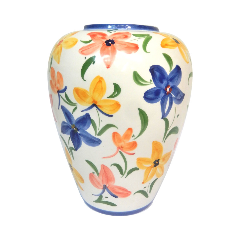 GRAND VASE CERAMIQUE DECOR FLEURI HAUTEUR 29CM