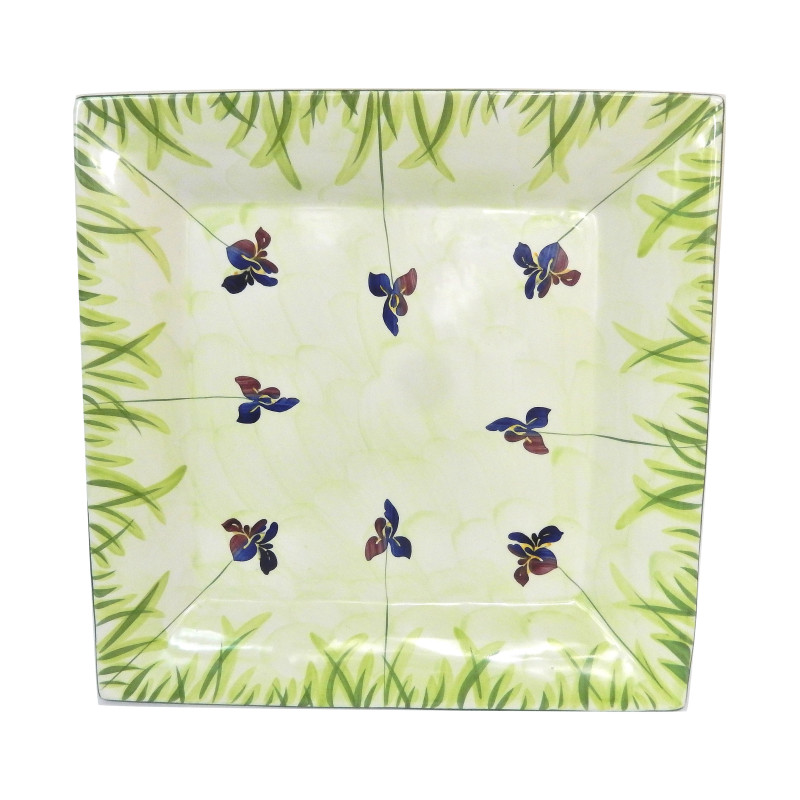 GRAND PLAT CARRE EN CERAMIQUE 36,3X36,3CM DECOR IRIS