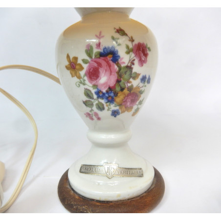 ANCIENNE LAMPE DE CHEVET PIED PORCELAINE DECOR FLEURS