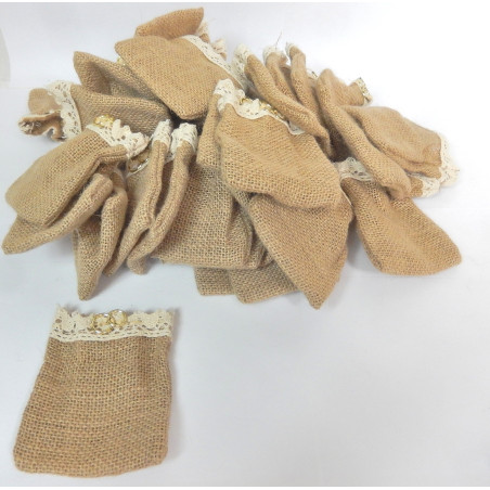 LOT 34 POCHETTES BOURSES TOILE DE JUTE POUR DRAGEES DE MARIAGE